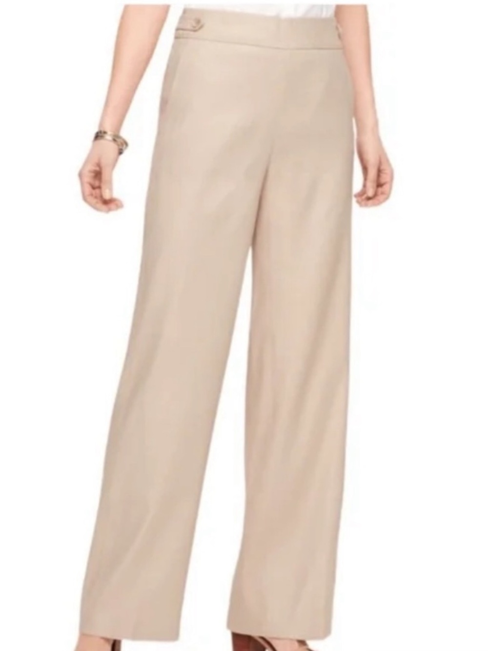 Talbots SZ 10 Tan Tan High Rise Flare Trousers Linen Blend Quiet Luxury